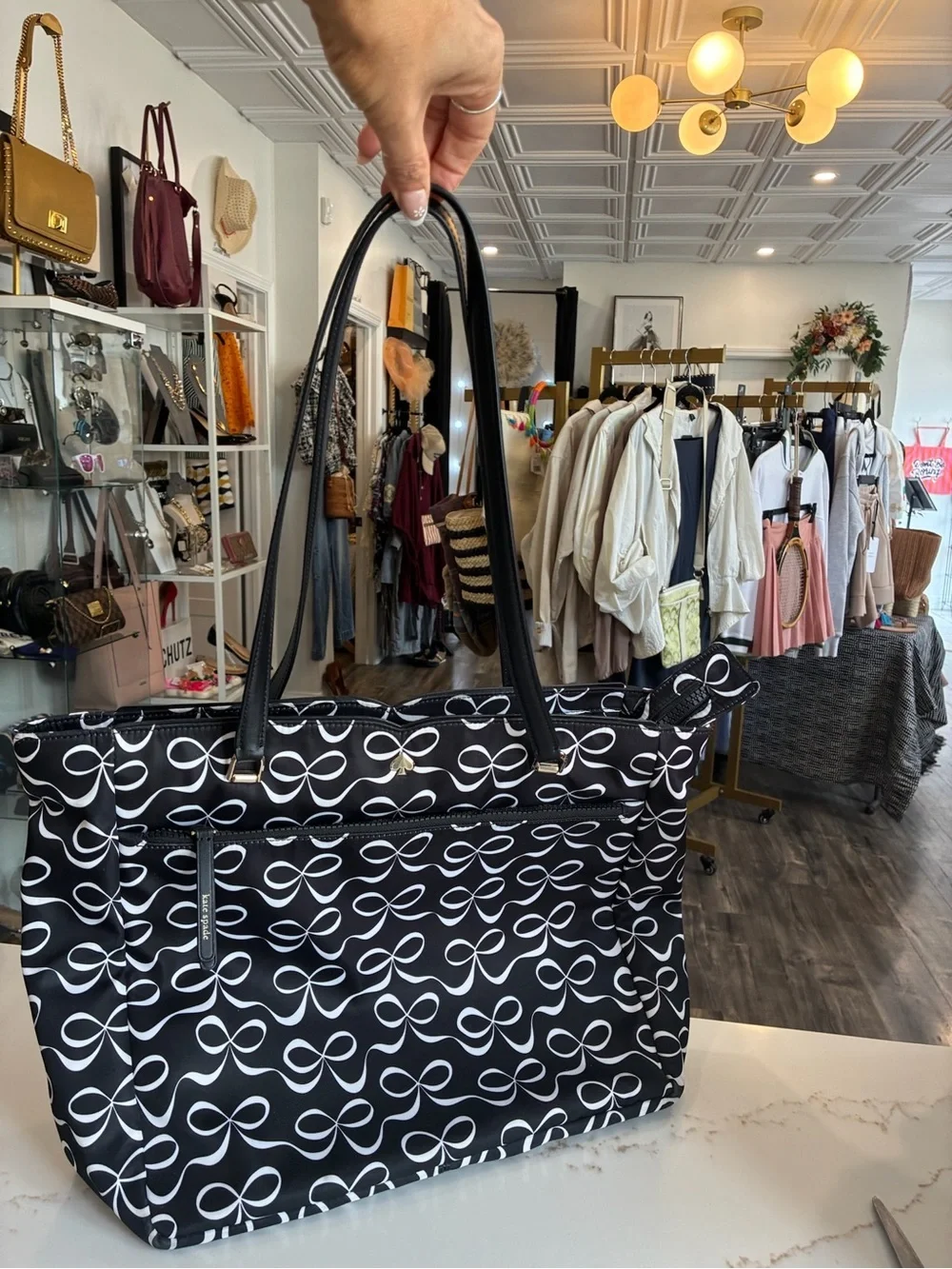 kate spade Black and White Bow-Print Tote